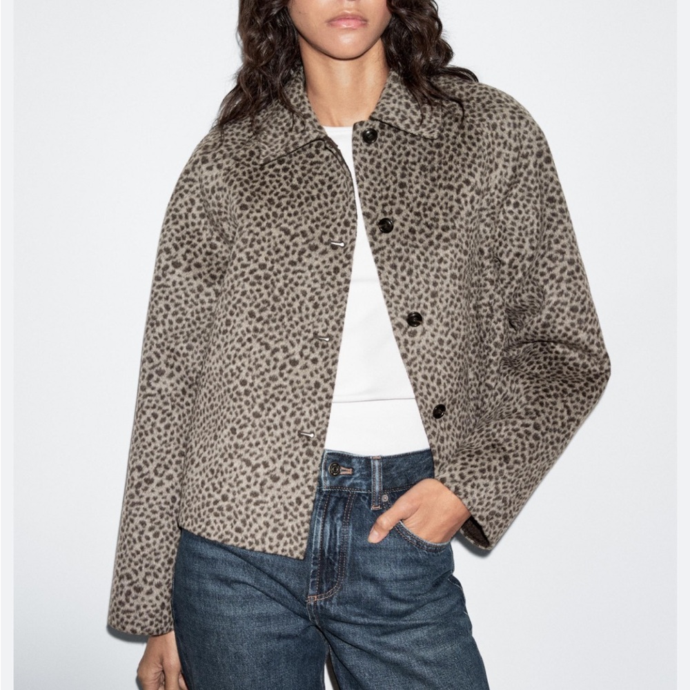 Massimo Dutti Wool Blend Animal Print Short Coat Size Medium New Without Tags! - Picture 2 of 16